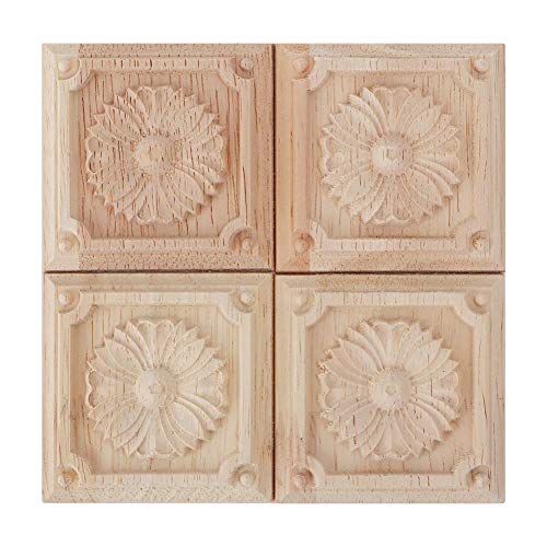 Jadeshay Molduras de Madera,4 Piezas Apliques Esquina de Madera Tallada Muebles Molduras Adornos Madera Manualidades para Decoración del Hogar 6×6 cm