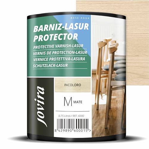 JOVIRA PINTURAS BARNIZ-LASUR Protector Mate al Agua. Protege, decora y embellece todo tipo de madera. (750 Mililitros, Incoloro)