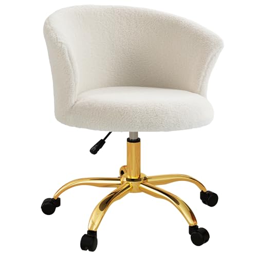 Vinsetto - Silla de oficina, silla de oficina, ergonómica, regulable en altura, asiento cómodo, giratorio, patas de acero dorado dim. 58 x 56 x 76 cm, color blanco